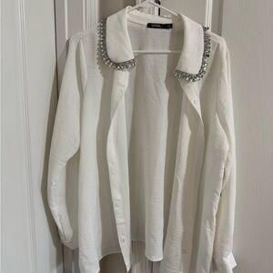 White Embellished Collar Blouse